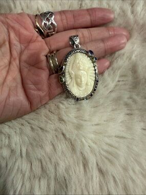 Ivory Cameo Pendant Necklace with Multicolor Gem Accents 18k gold & 925